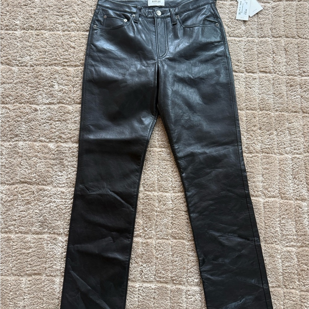 Agolde Black Leather Straight Leg Jeans